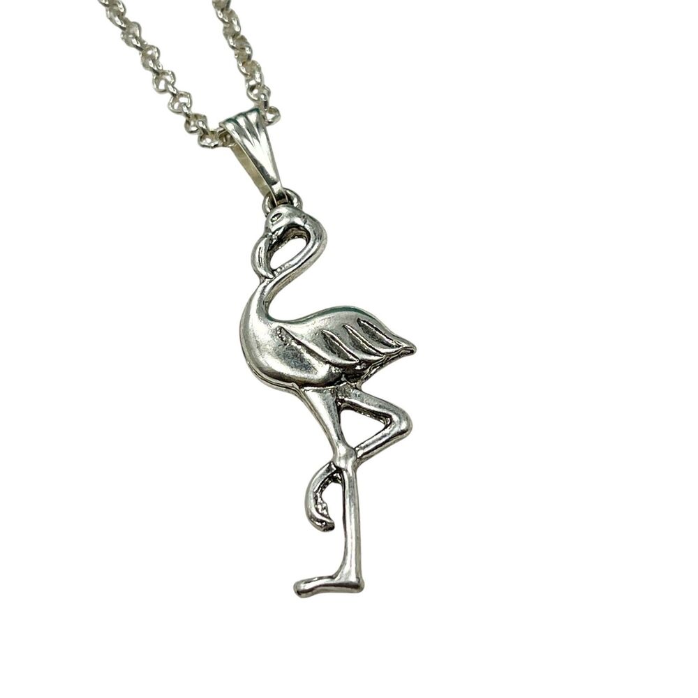 Silver Plated Flamingo Necklace Pendant 16-18" Island Tropical Beach